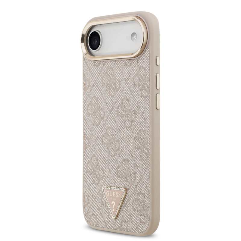 Guess PU bőr 4G Strass háromszög logó arany keret MagSafe hátlapi borító iPhone Air rózsaszínhez