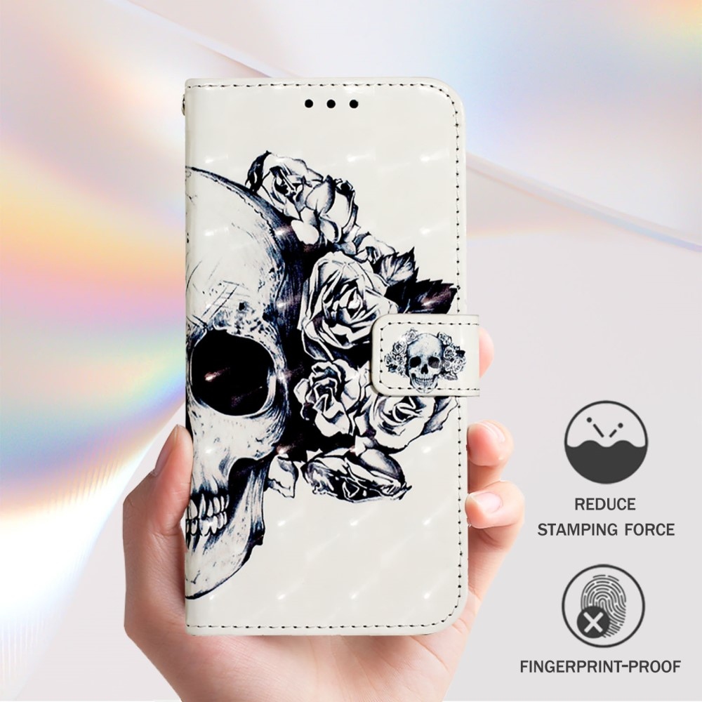 Patte könyv tok Samsung Galaxy M55 5G - koponya és rózsa