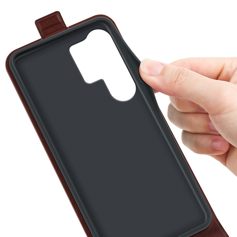 Függőleges könyvtáska Samsung Galaxy S25 Ultra készülékhez - barna