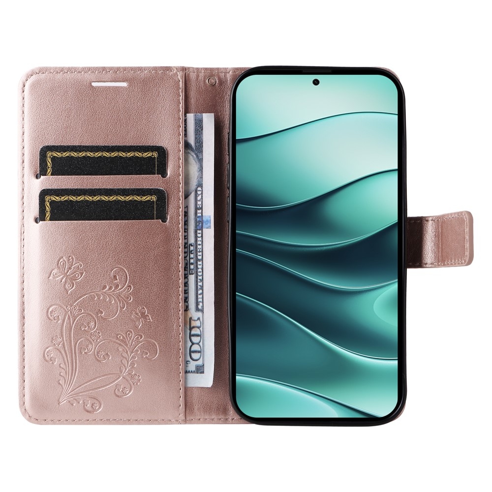 Nagy pillangó könyv tok Xiaomi Redmi Note 14 5G - rózsa arany