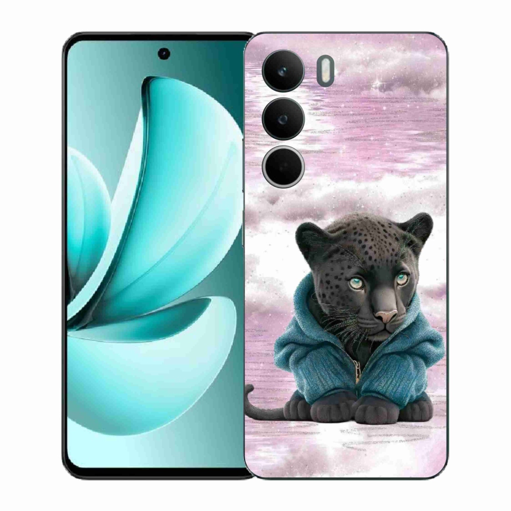 Gél borítás mmCase a Realme C71 készülékhez - fekete párduc pulóverben