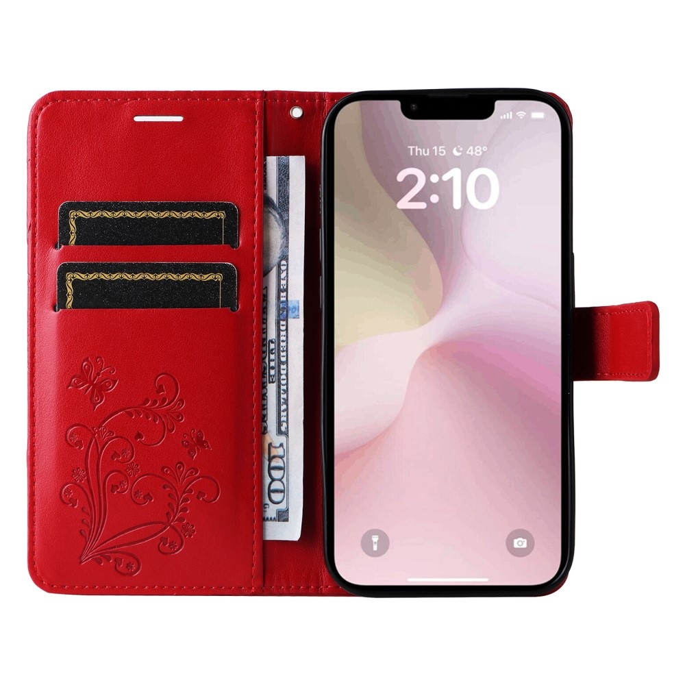 Nagy pillangó könyvtáska iPhone 16e készülékhez - piros