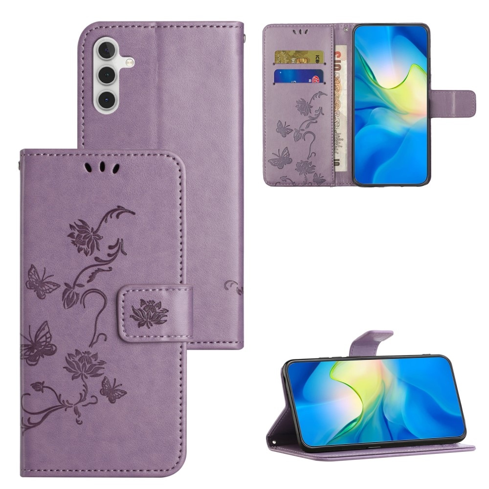Virágos könyvtáska Samsung Galaxy A35 5G - világos lila