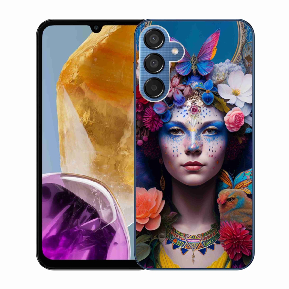 Gél borítás mmCase Samsung Galaxy M15 5G - nő virágokkal
