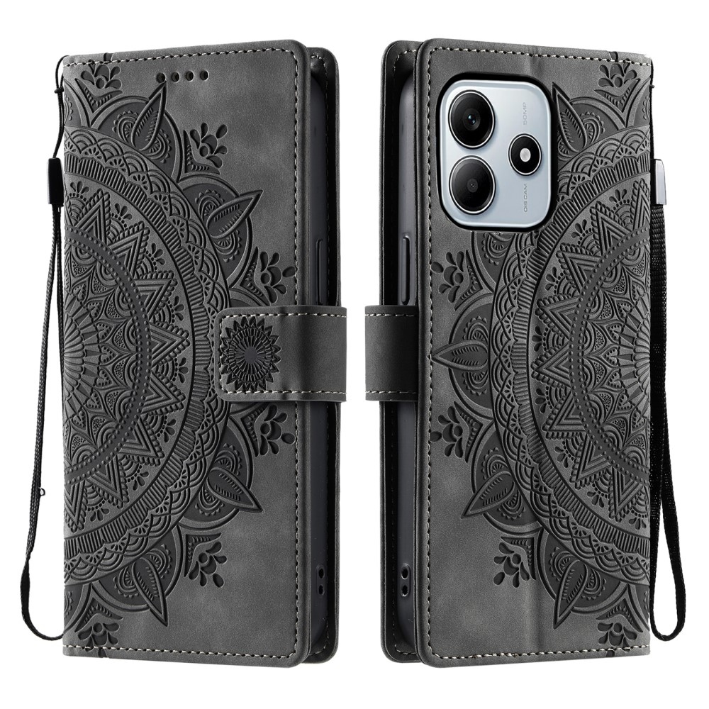 Mandalák könyv tok Xiaomi Redmi Note 14-hez - szürke