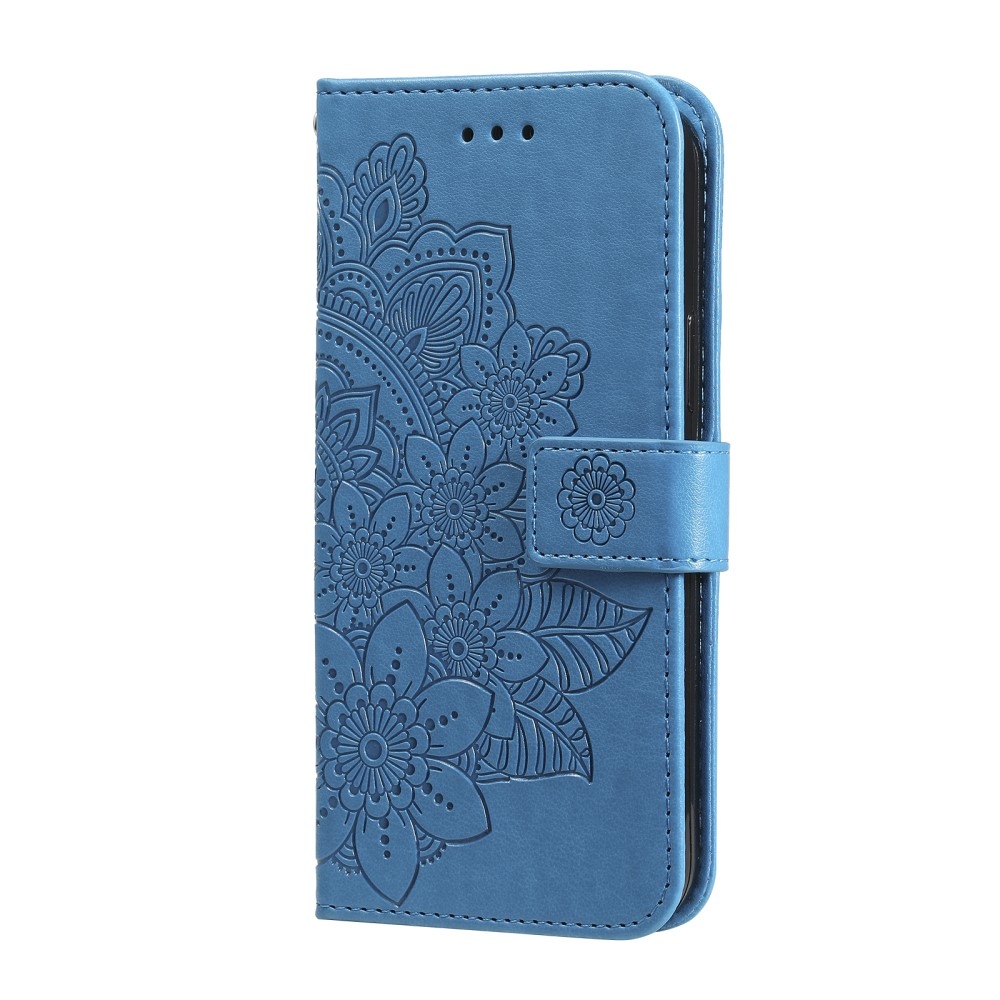 Virágos könyvtáska a Realme 14 5G készülékhez - kék