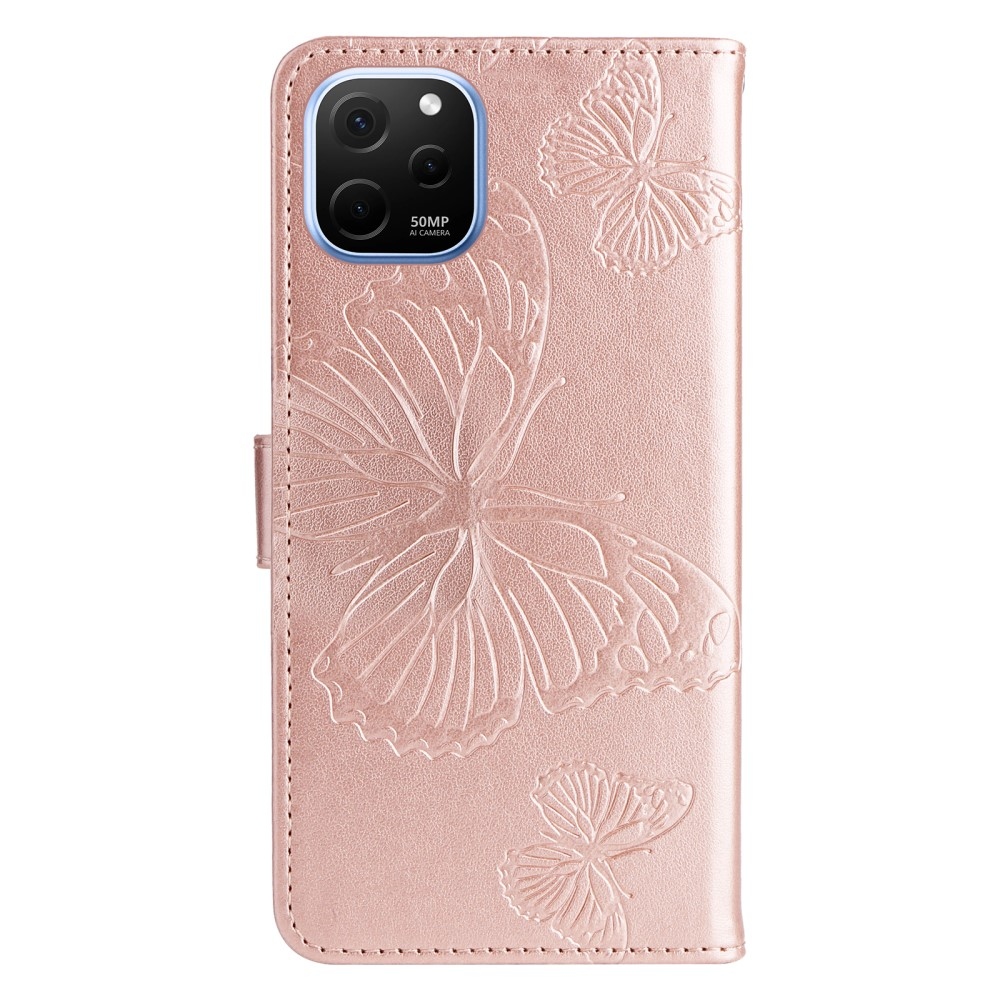 Nagy pillangó könyv tok Huawei Nova Y61-hez - rózsaarany