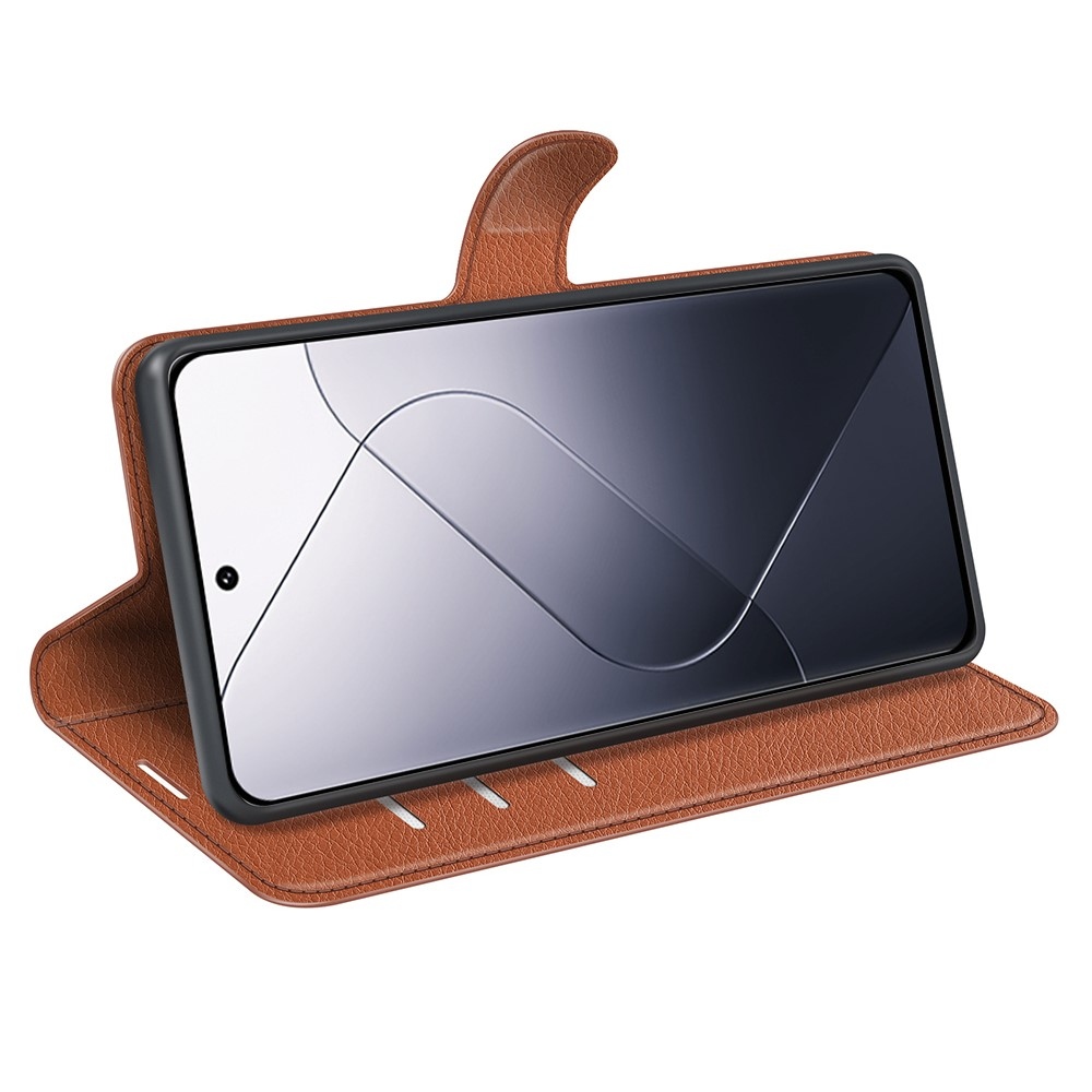 Litchi könyv tok a Xiaomi 14-hez - barna