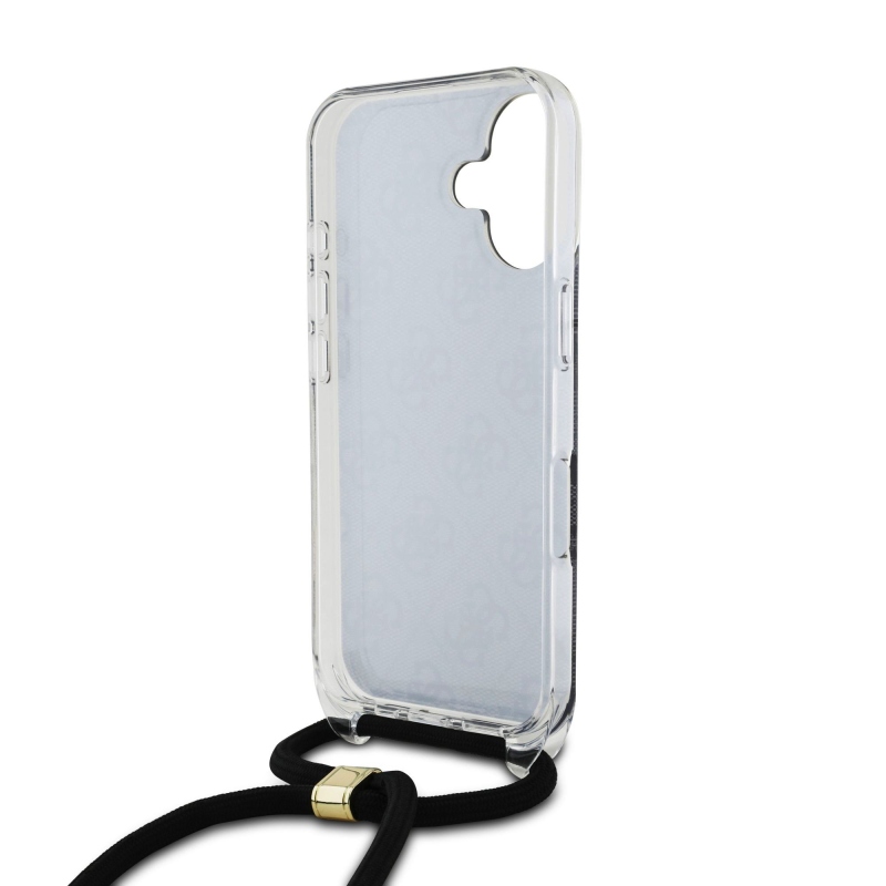 Guess IML 4G nyomtatott keresztpántos hátlapi borító iPhone 16-hoz Fekete