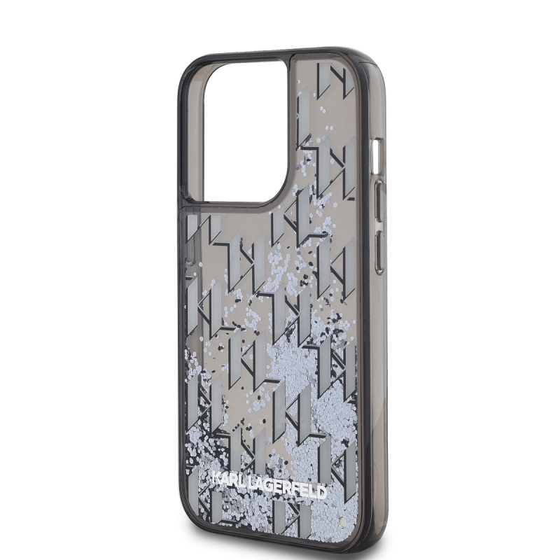 Karl Lagerfeld Liquid Glitter Monogram Monogram Gradient Back Cover az iPhone 14 Pro Max készülékhez Fekete