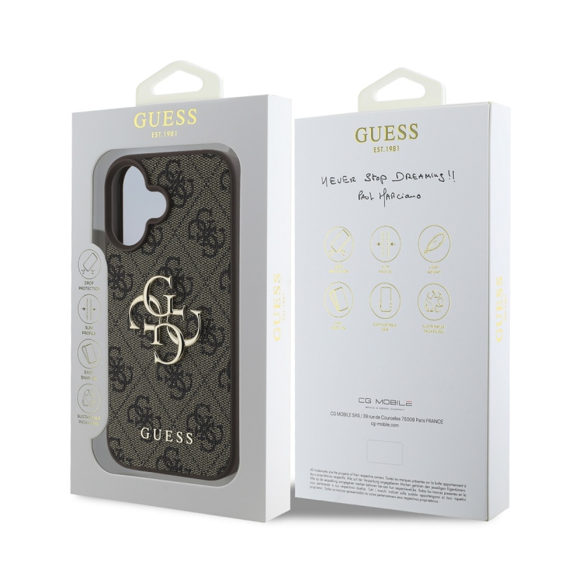 Guess PU 4G fém logós hátlap iPhone 16-hoz Barna barna