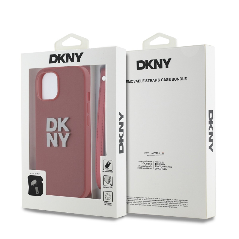 DKNY PU bőr Stack Logo csuklópánt hátlapi borító iPhone 15-hez Piros