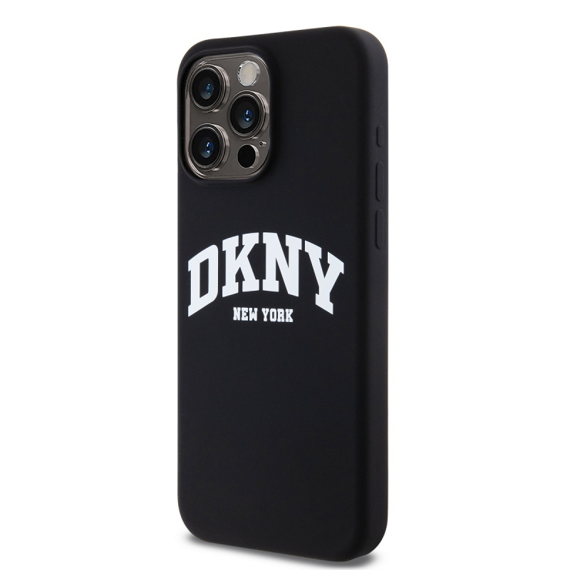 DKNY Liquid Silicone Arch Logo MagSafe hátlapi borító iPhone 14 Pro Max készülékhez Fekete