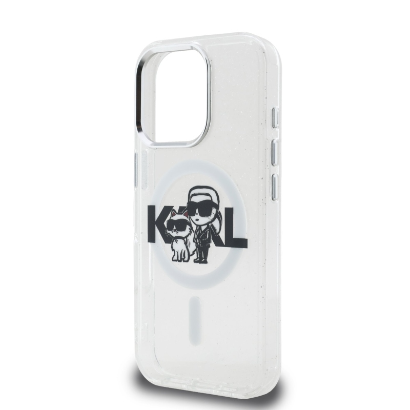Karl Lagerfeld IML Glitter Karl és Choupette Sketch MagSafe hátlap iPhone 16 Pro átlátszóhoz