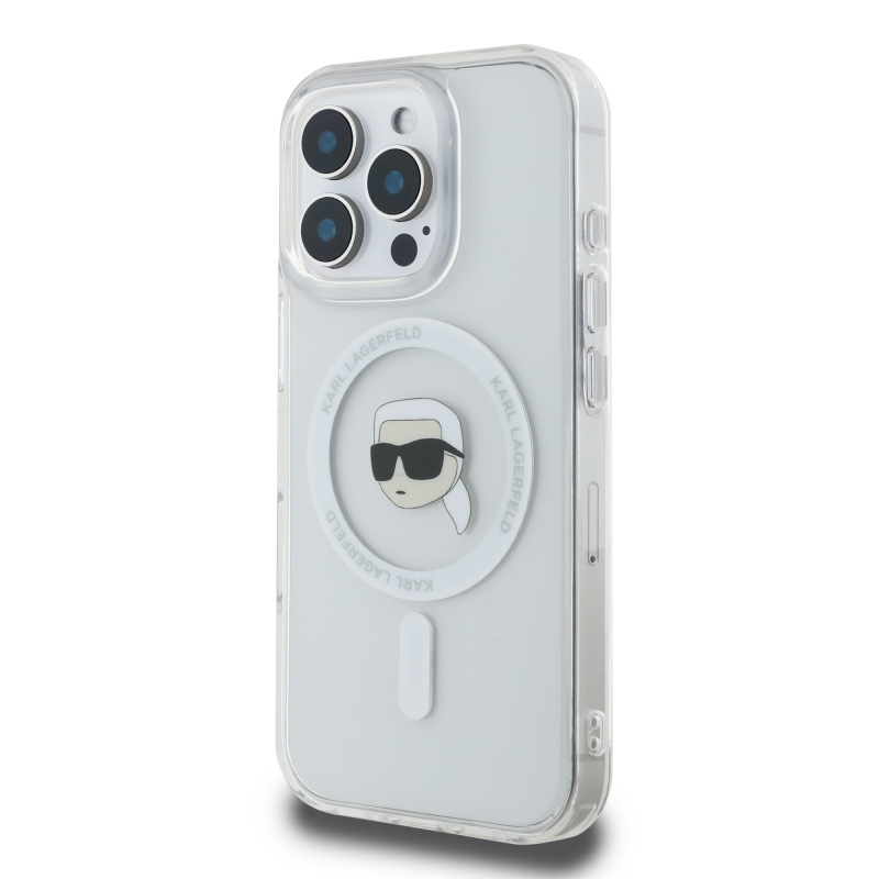Karl Lagerfeld IML Karl Head fémkeret MagSafe hátlapi borító iPhone 16 Pro-hoz Átlátszó