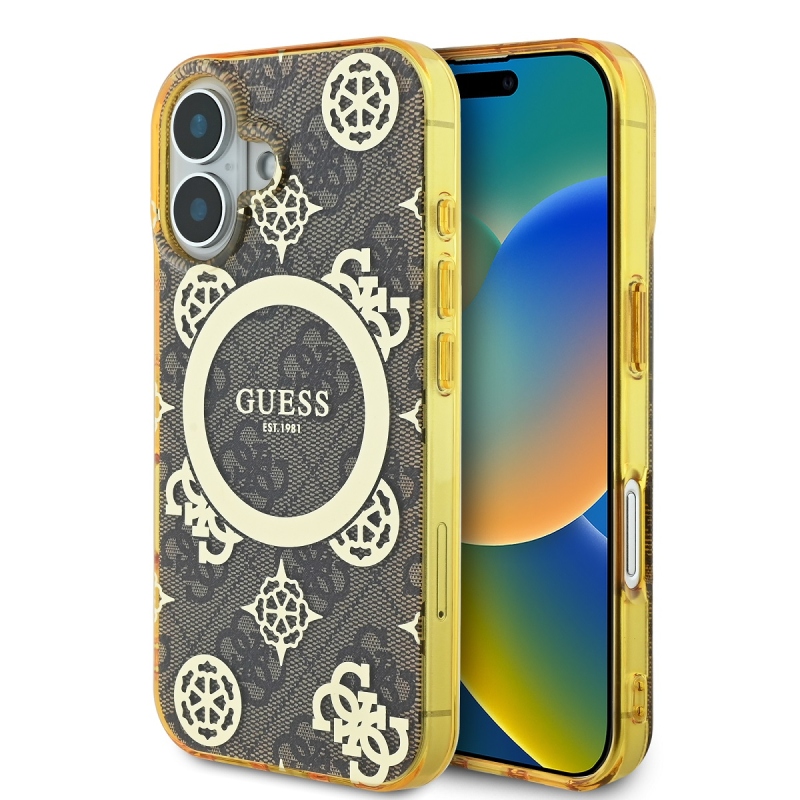 Guess IML 4G Peony MagSafe hátlap iPhone 16-hoz Barna
