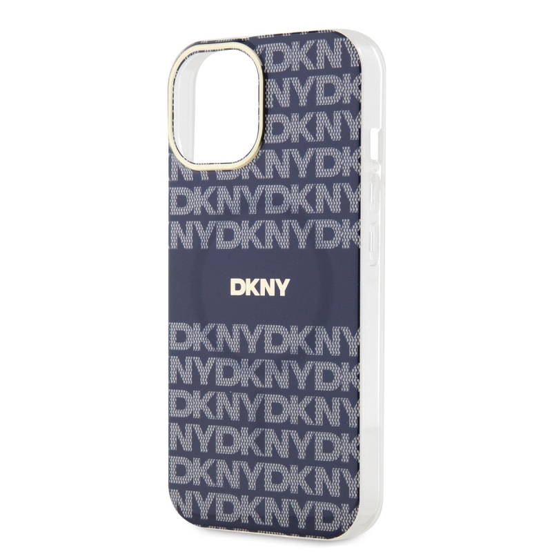 DKNY PC/TPU ismétlődő mintás tonális csíkos Magsafe hátlap iPhone 15-hez Kék