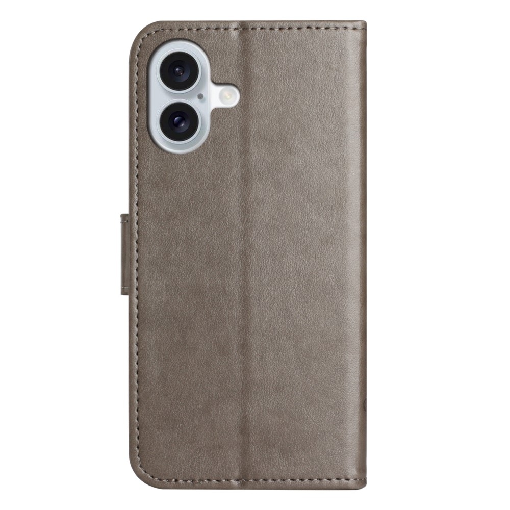 Virágos könyvtáska iPhone 16-hoz - szürke