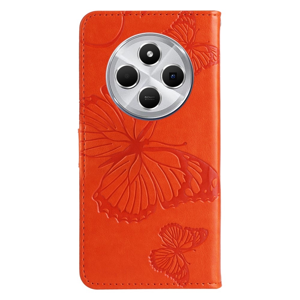 Nagy pillangó könyv tok Xiaomi Redmi 14C/Poco C75 - narancssárga színben