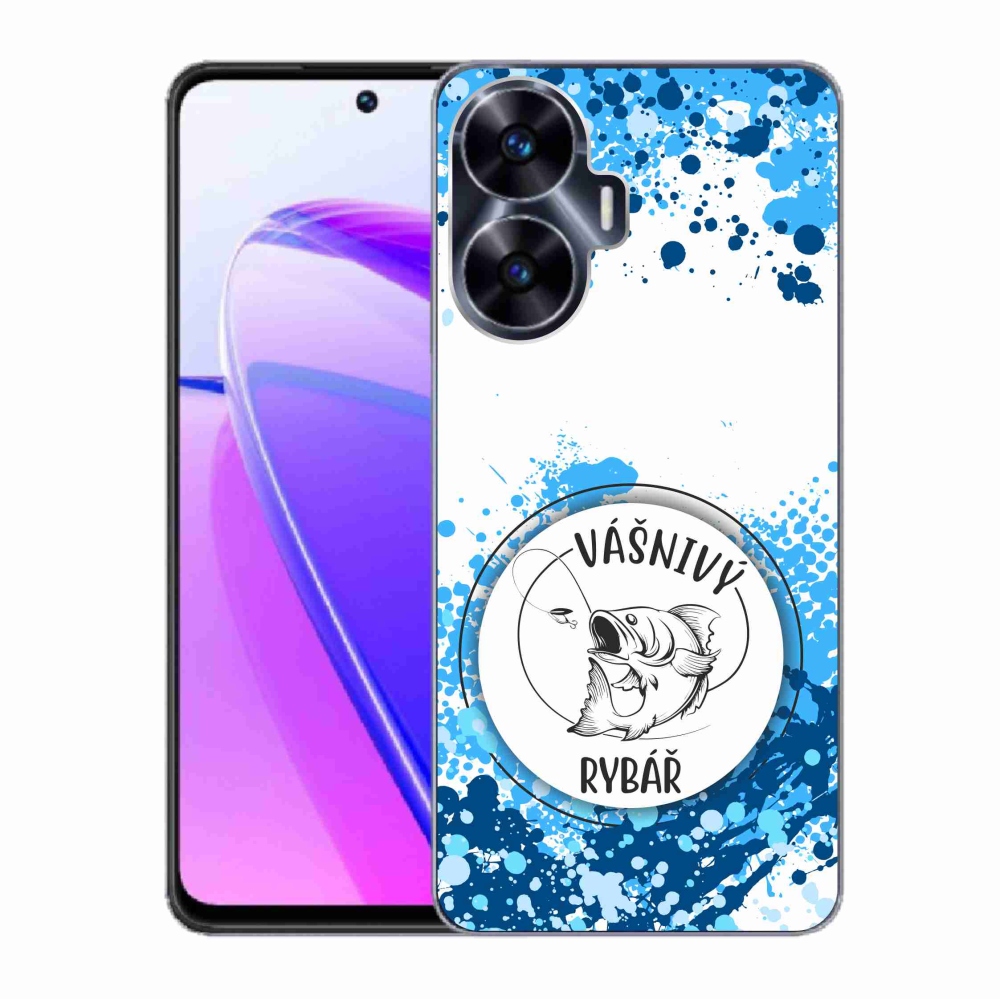 Gél borító mmCase a Realme C55 készülékhez - szenvedélyes halász fehér háttérrel