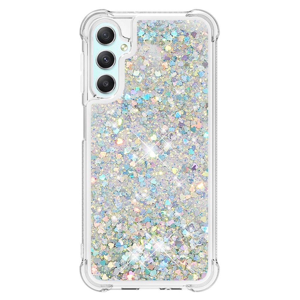 Glitter homokóra zselés tok Samsung Galaxy A24 készülékhez - ezüst/szív