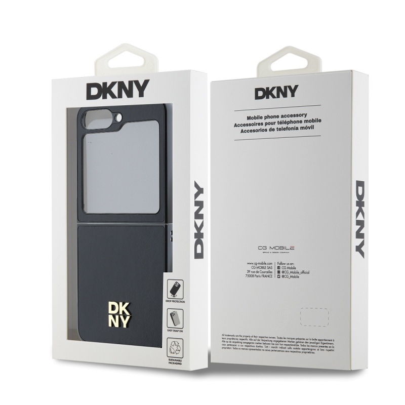 DKNY PU bőr Stack Logo hátlap Samsung Galaxy Z Flip 6 fekete