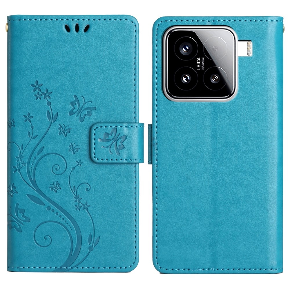 Virágok könyv tok Xiaomi 15 - kék