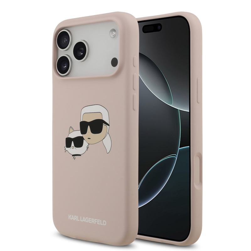 Karl Lagerfeld folyékony szilikon dupla fejű MagSafe hátlap iPhone 17 Pro Max rózsaszínű iPhone 17 Pro Max készülékhez