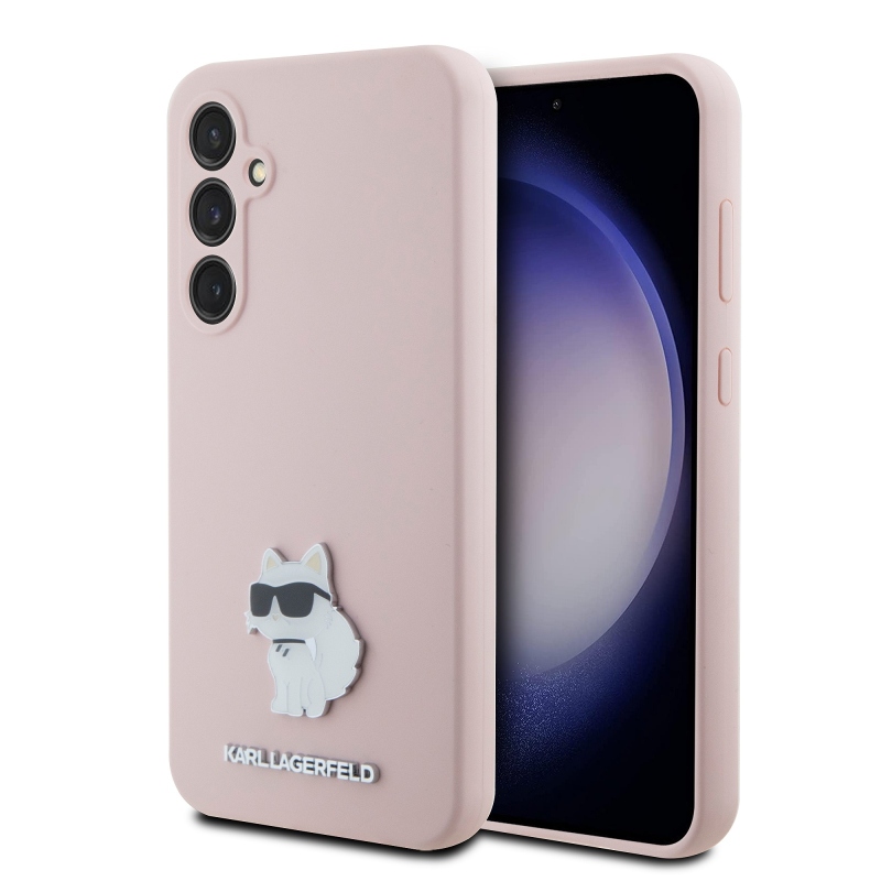Karl Lagerfeld Folyékony szilikon fém Choupette hátlap Samsung Galaxy S23 FE rózsaszínű hátlaphoz