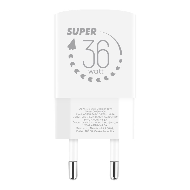 CSOMAG:ME GaN utazási töltő USB-A + USB-C 36W Fehér