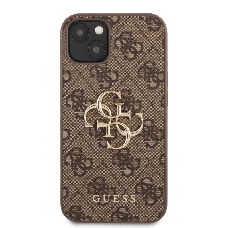 Guess PU 4G fém logós hátlap iPhone 13-hoz Barna barna
