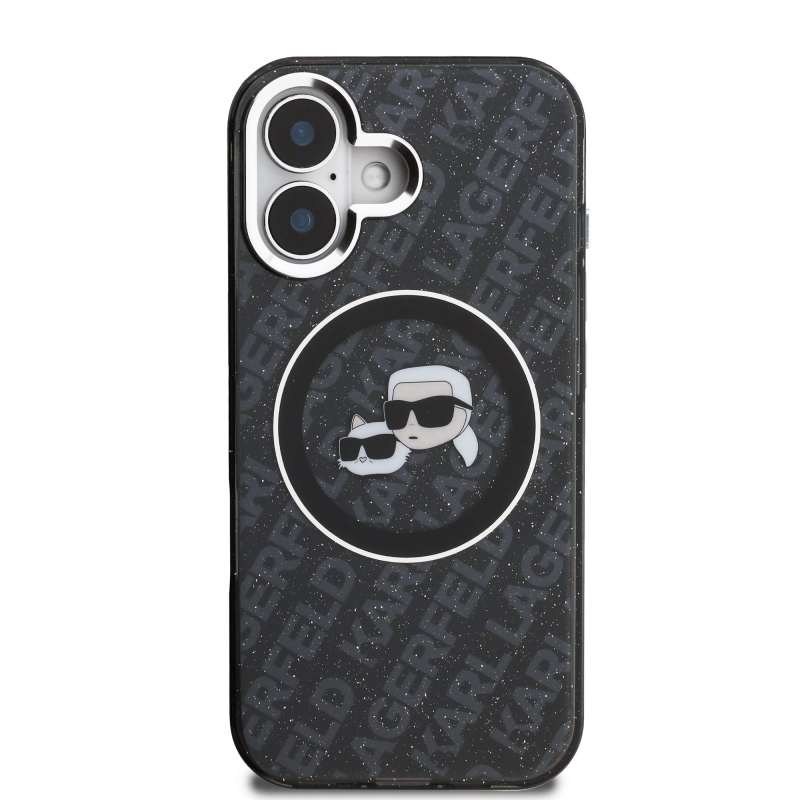 Karl Lagerfeld IML K&CH Heads Ismételt logó MagSafe hátlapi borító iPhone 16-hoz Fekete