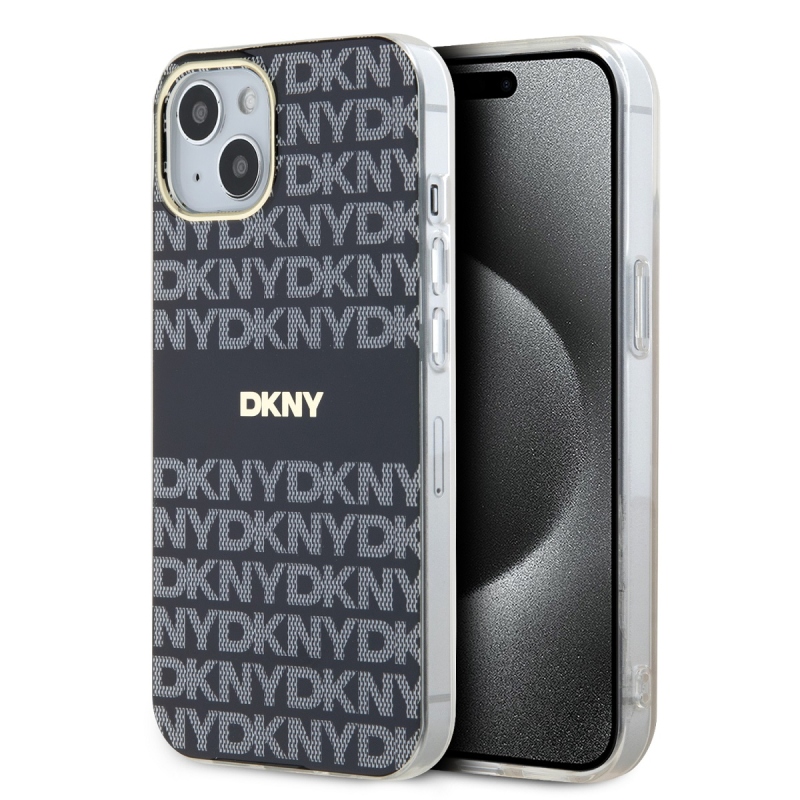 DKNY PC/TPU ismétlődő mintás tonális csíkos Magsafe hátlap iPhone 14-hez Fekete