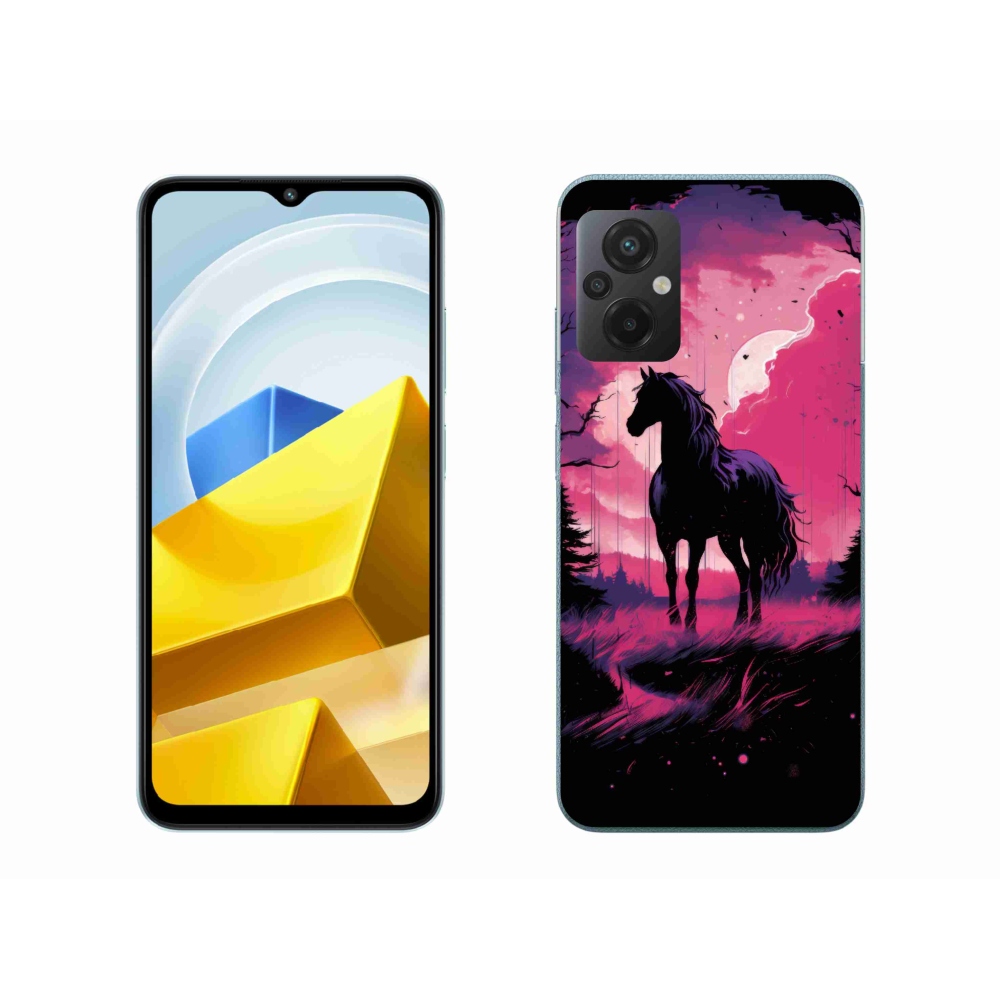 Gél borítás mmCase a Xiaomi Poco M5 4G-hez - fekete rajzfilm ló 1