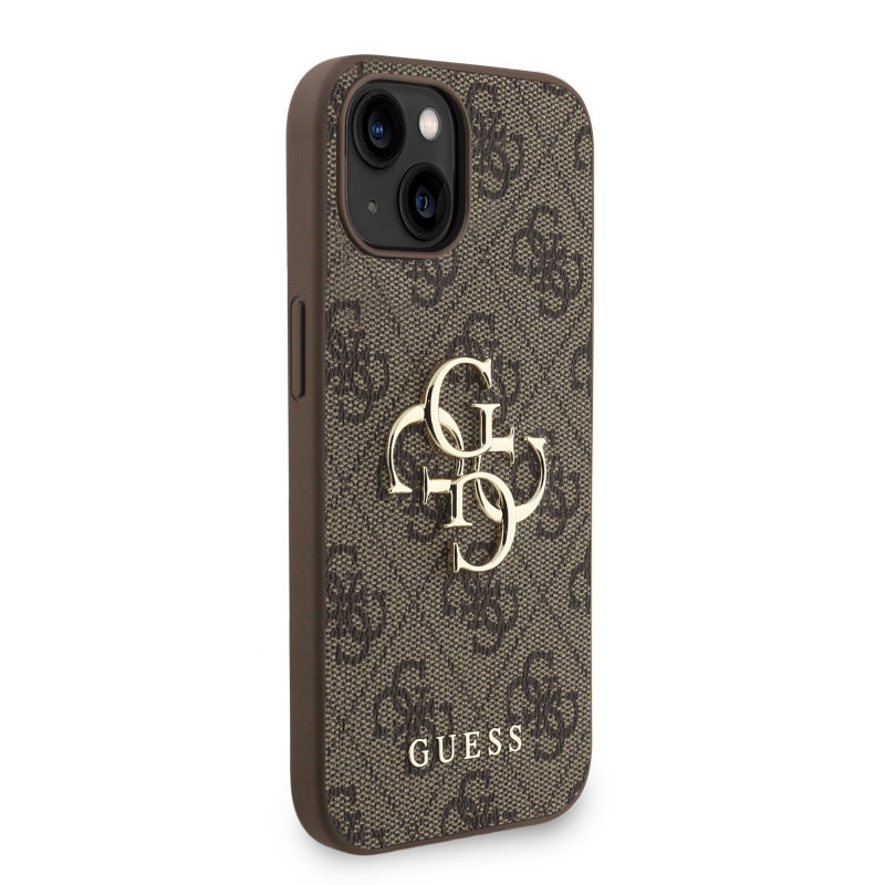 Guess PU 4G fém logós fém pánt hátlap iPhone 15 barna