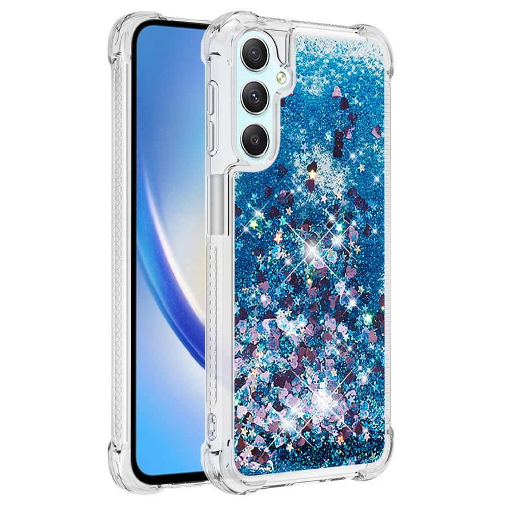 Glitter homokóra zselés tok Samsung Galaxy A24 készülékhez - kék/szívek