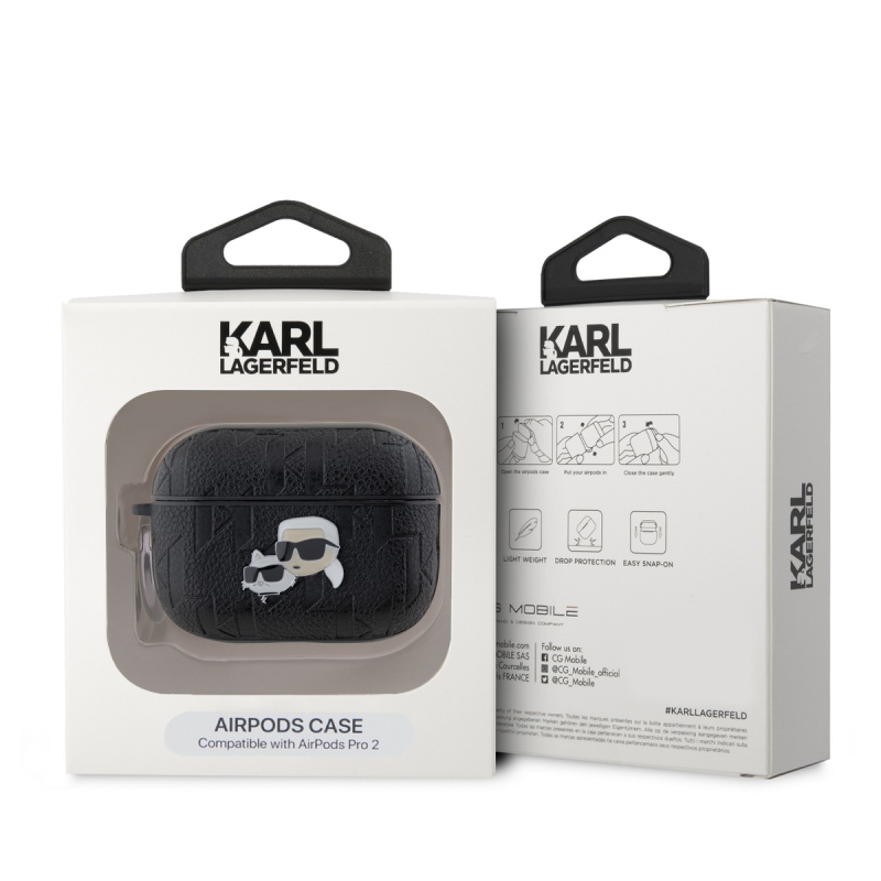 Karl Lagerfeld PU dombornyomott Karl és Choupette fejek tok az AirPods Pro 2 készülékhez Fekete