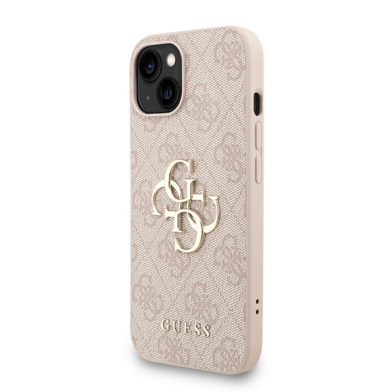 Guess PU 4G fém logós pántos hátlap iPhone 15 rózsaszínhez