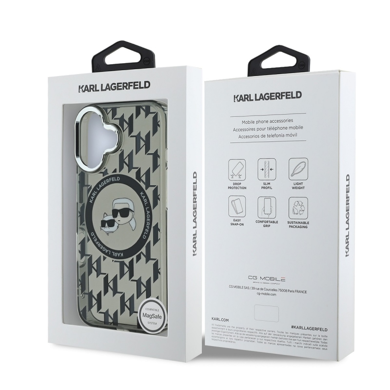 Karl Lagerfeld IML Monogram K&CH Heads MagSafe hátlapi borító iPhone 16-hoz Fekete