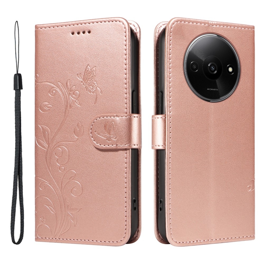Virágok könyv tok Xiaomi Redmi A3-hoz - rózsaarany