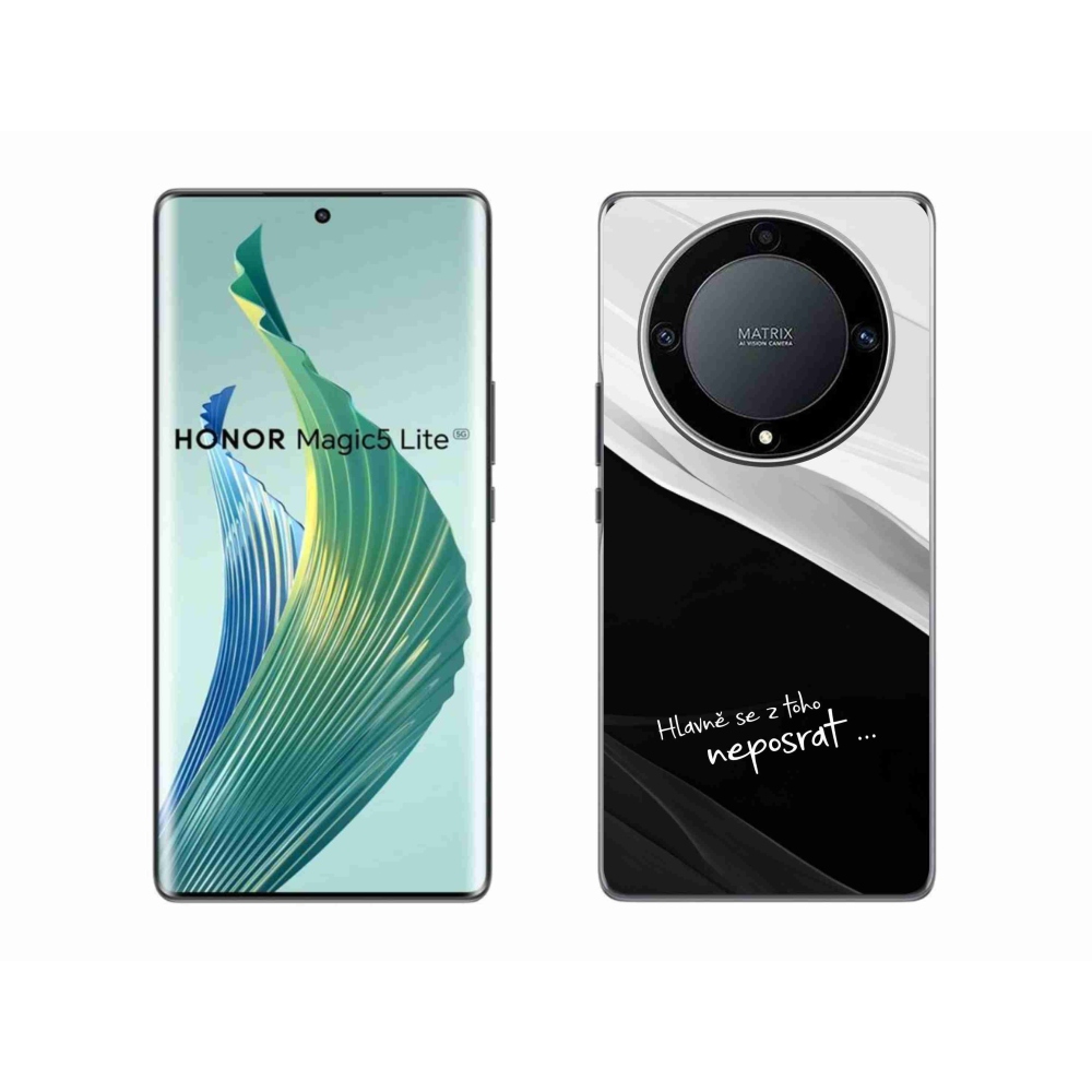 Gél borító mmCase a Honor Magic 5 Lite 5G számára - vicces szöveg 13 fekete és fehér háttérrel