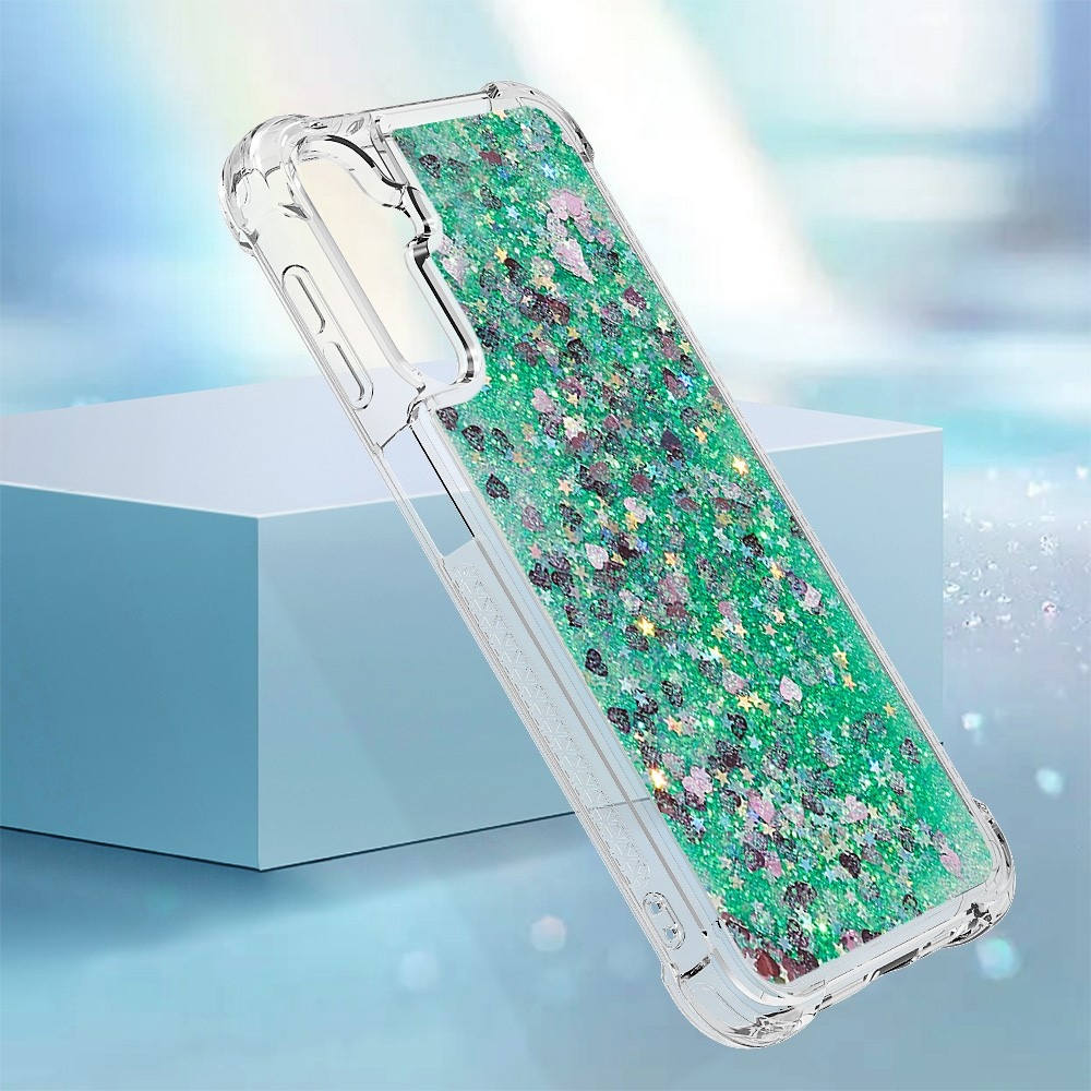 Glitter homokóra zselés tok Samsung Galaxy A24 készülékhez - zöld/szívek