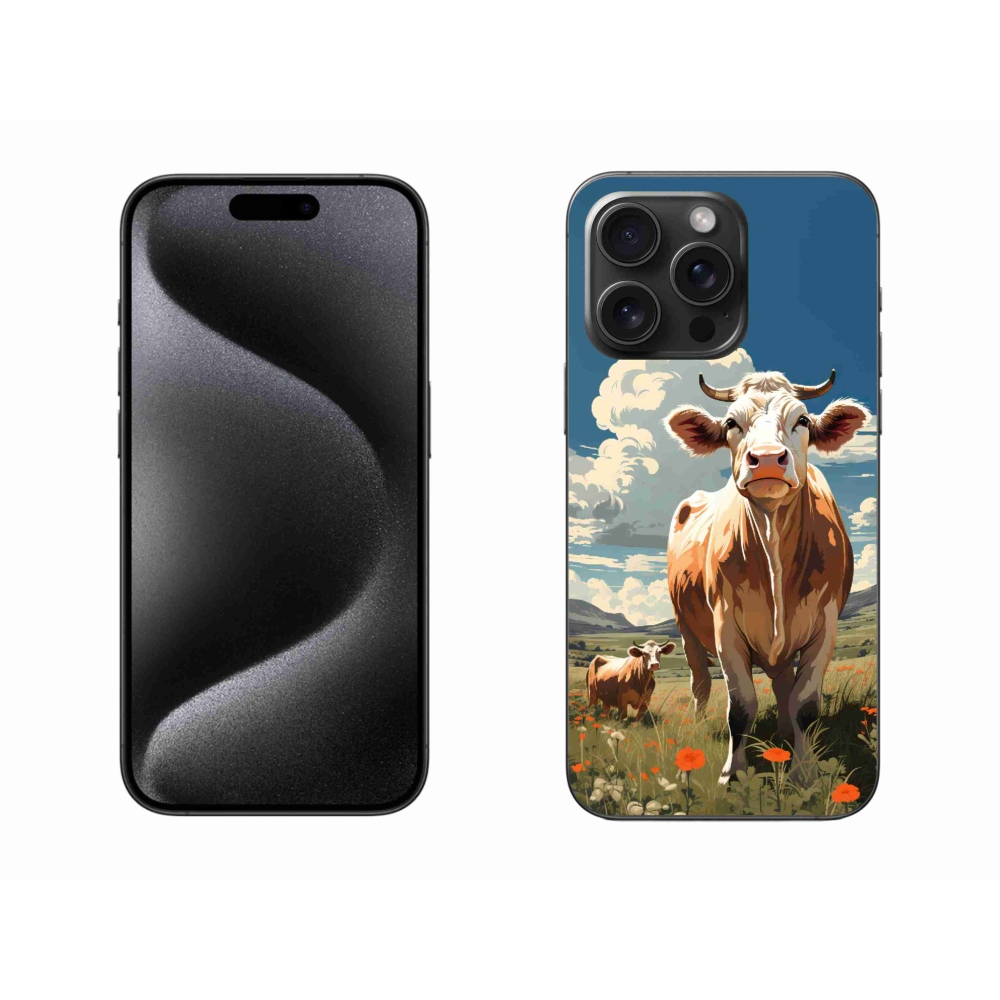 Zselés borítás mmCase iPhone 15 Pro Max készülékhez - tehenek a réten