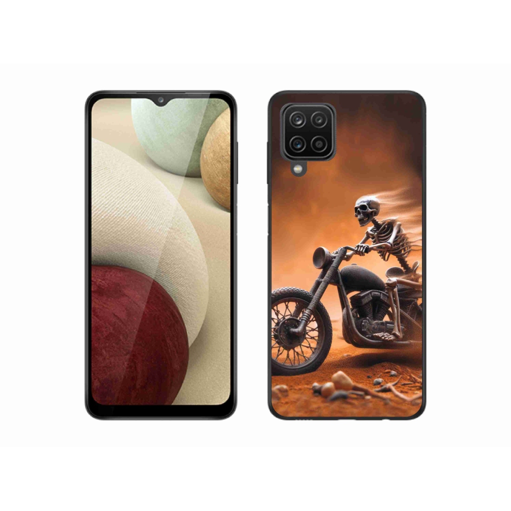 Gél borítás mmCase Samsung Galaxy A12 készülékhez - csontváz egy motorkerékpáron