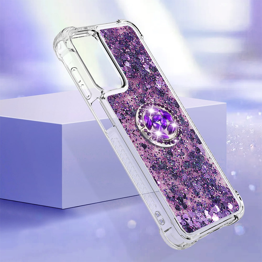 Glitt homokóra zselés tok ujjgyűrűvel Samsung Galaxy A17 5G-hez - sötétlila/szív