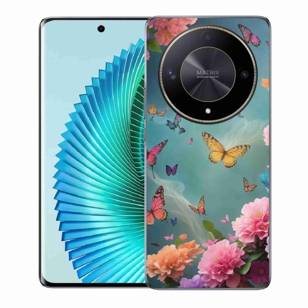 Gél borítás mmCase a Honor Magic 6 Lite 5G számára - színes virágok és pillangók