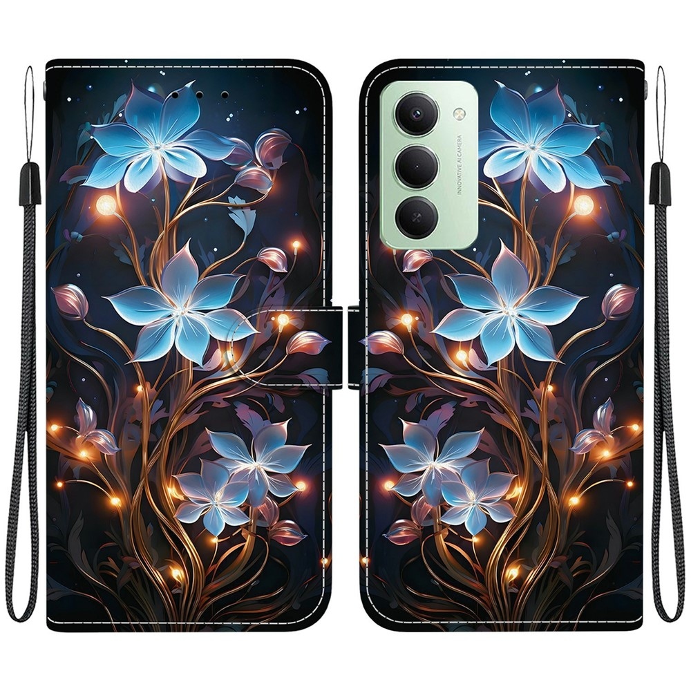 Sokoldalú könyvtáska Xiaomi Redmi 15 4G (171mm) - kék virágokkal