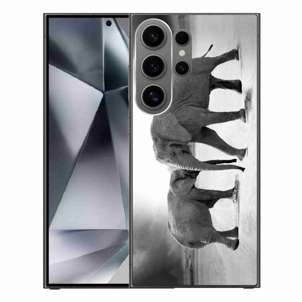 Gél borítás mmCase Samsung Galaxy S24 Ultra készülékhez - fekete és fehér elefántok