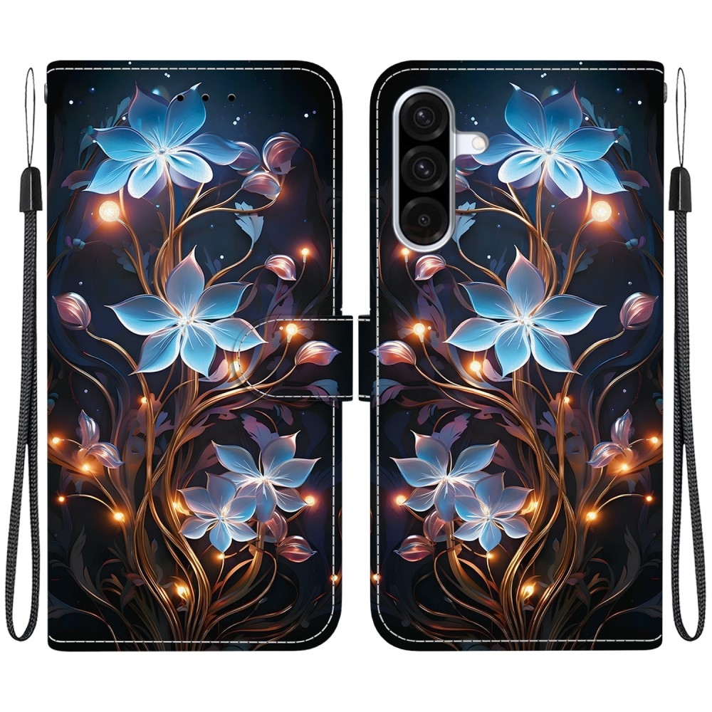 Sokoldalú könyvtáska Samsung Galaxy A36 5G/A56 5G - kék virágok