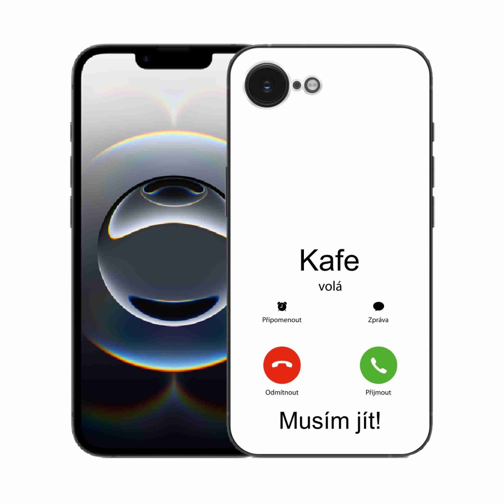 Gél borítás mmCase iPhone 16e készülékhez - kávé hívó fehér háttér